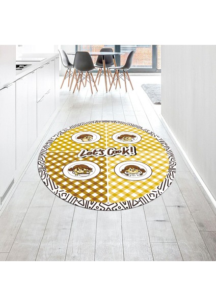 Dijital Baskılı Kaymaz Taban Yıkanabilir Yuvarlak Mutfak Halısı Yolluk, V-Y-Mutfak-36-Kahve,