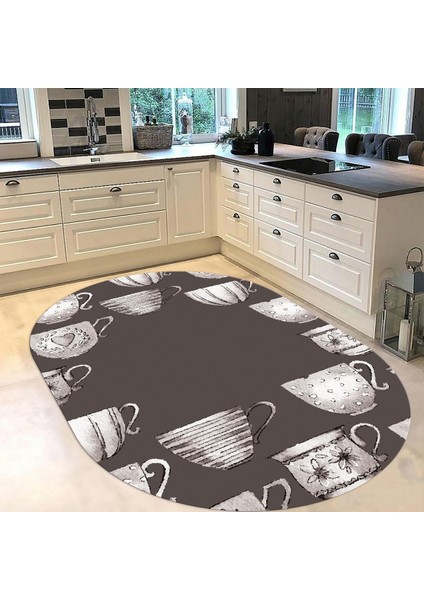 Dijital Baskılı Kaymaz Taban Yıkanabilir Oval Mutfak Halısı Yolluk, V-O-Mutfak-26-Vizon, fiyatları