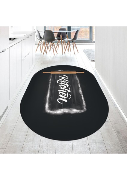 Dijital Baskılı Kaymaz Taban Yıkanabilir Oval Mutfak Halısı Yolluk, V-O-Mutfak-28-Antrasit,