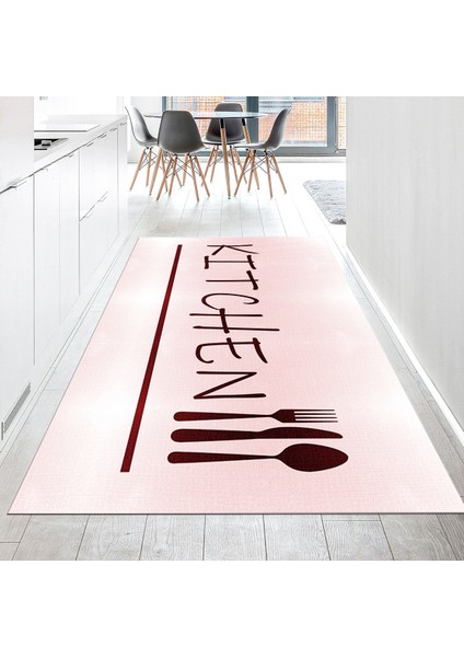 Dijital Baskılı Kaymaz Taban Yıkanabilir Mutfak Halısı Yolluk, V-Mutfak-49-Pembe,