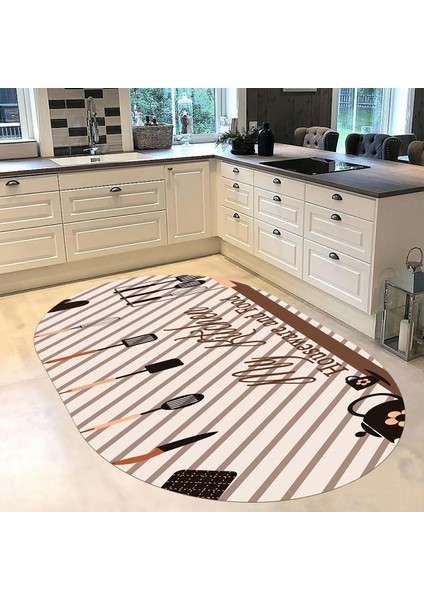 Dijital Baskılı Kaymaz Taban Yıkanabilir Oval Mutfak Halısı Yolluk, V-O-Mutfak-32-Kahve, fiyatları