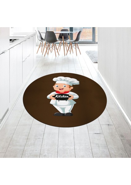 Dijital Baskılı Kaymaz Taban Yıkanabilir Yuvarlak Mutfak Halısı Yolluk, V-Y-Mutfak-05-Kahve,