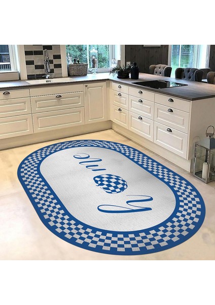 Dijital Baskılı Kaymaz Taban Yıkanabilir Oval Mutfak Halısı Yolluk, V-O-Mutfak-12-Mavi, fiyatları