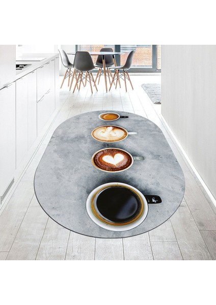 Dijital Baskılı Kaymaz Taban Yıkanabilir Oval Mutfak Halısı Yolluk, V-O-Mutfak-22-Renkli,