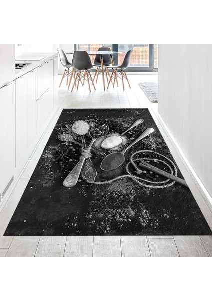 Dijital Baskılı Kaymaz Taban Yıkanabilir Mutfak Halısı Yolluk, V-Mutfak-19-Gri,