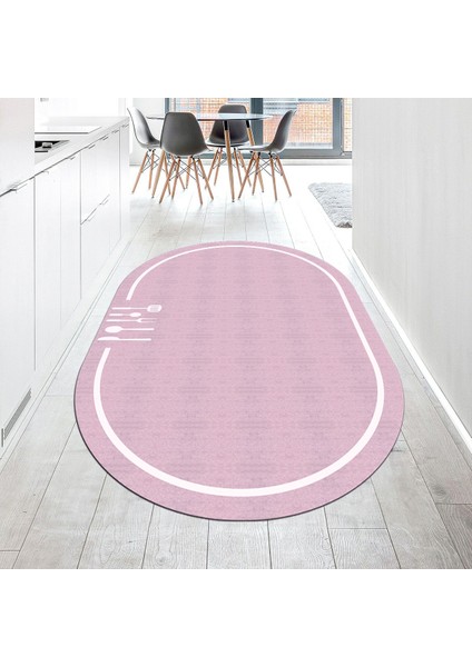 Dijital Baskılı Kaymaz Taban Yıkanabilir Oval Mutfak Halısı Yolluk, V-O-Mutfak-06-Pembe,