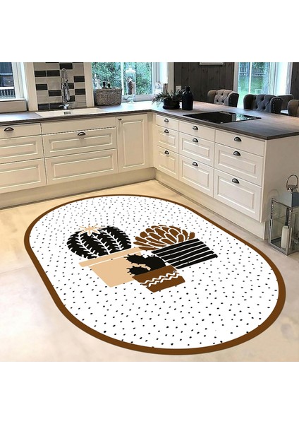 Dijital Baskılı Kaymaz Taban Yıkanabilir Oval Mutfak Halısı Yolluk, V-O-Mutfak-38-Kahve, fiyatları
