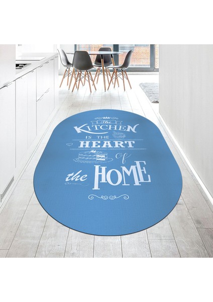Dijital Baskılı Kaymaz Taban Yıkanabilir Oval Mutfak Halısı Yolluk, V-O-Mutfak-15-Mavi,