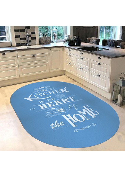 Dijital Baskılı Kaymaz Taban Yıkanabilir Oval Mutfak Halısı Yolluk, V-O-Mutfak-15-Mavi, fiyatları