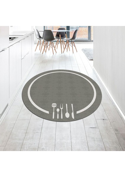 Dijital Baskılı Kaymaz Taban Yıkanabilir Yuvarlak Mutfak Halısı Yolluk, V-Y-Mutfak-06-Gri,