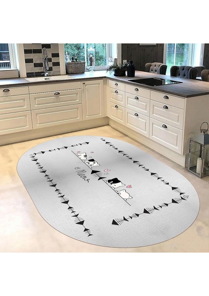 Dijital Baskılı Kaymaz Taban Yıkanabilir Oval Mutfak Halısı Yolluk, V-O-Mutfak-10-Gri, fiyatları