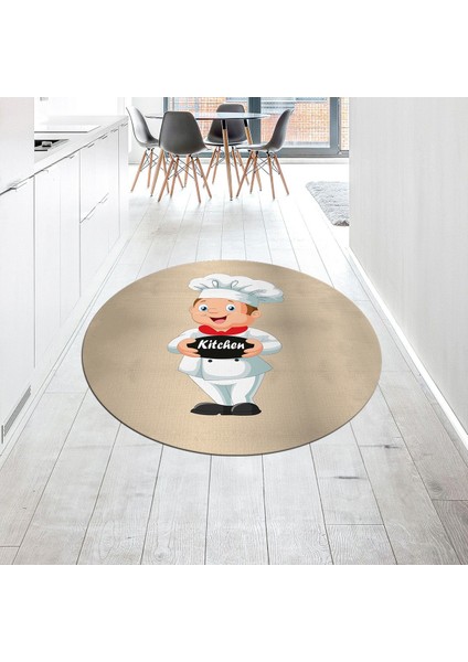 Dijital Baskılı Kaymaz Taban Yıkanabilir Yuvarlak Mutfak Halısı Yolluk, V-Y-Mutfak-05-Krem,