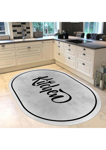Dijital Baskılı Kaymaz Taban Yıkanabilir Oval Mutfak Halısı Yolluk, V-O-Mutfak-42-Gri, fiyatları