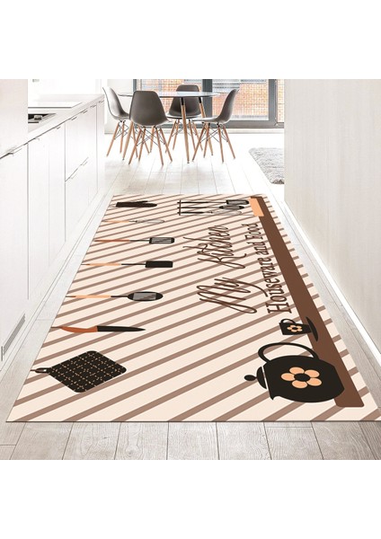 Dijital Baskılı Kaymaz Taban Yıkanabilir Mutfak Halısı Yolluk, V-Mutfak-32-Kahve,