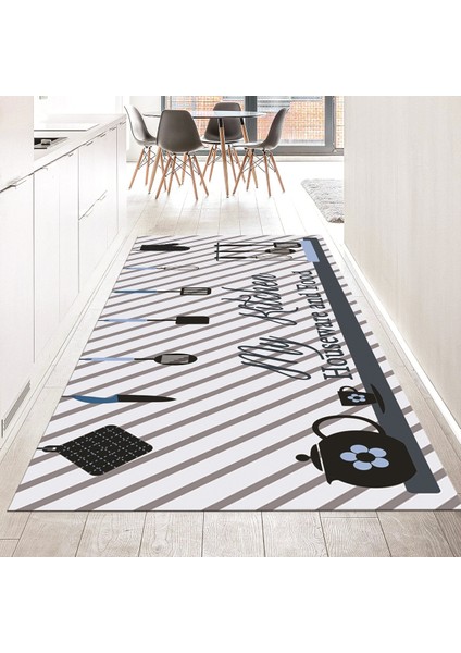 Dijital Baskılı Kaymaz Taban Yıkanabilir Mutfak Halısı Yolluk, V-Mutfak-32-Mavi,