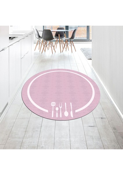 Dijital Baskılı Kaymaz Taban Yıkanabilir Yuvarlak Mutfak Halısı Yolluk, V-Y-Mutfak-06-Pembe,