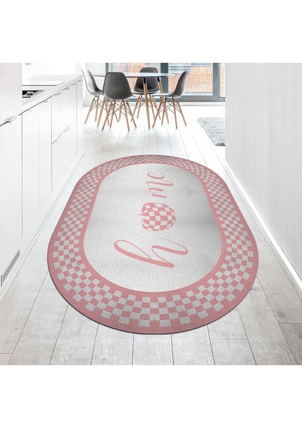 Dijital Baskılı Kaymaz Taban Yıkanabilir Oval Mutfak Halısı Yolluk, V-O-Mutfak-12-Pembe,