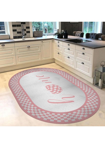 Dijital Baskılı Kaymaz Taban Yıkanabilir Oval Mutfak Halısı Yolluk, V-O-Mutfak-12-Pembe, fiyatları