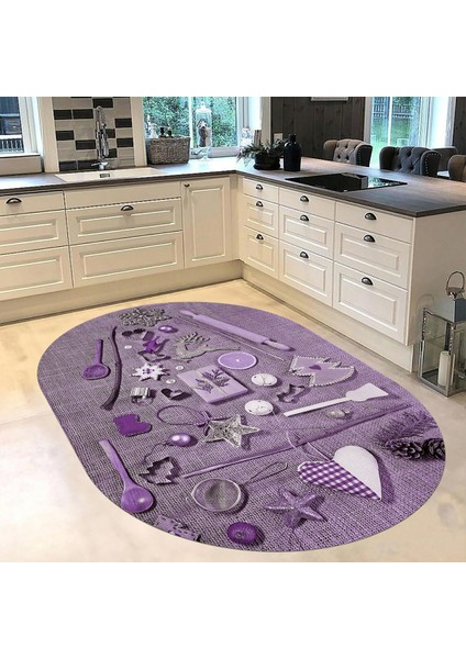 Dijital Baskılı Kaymaz Taban Yıkanabilir Oval Mutfak Halısı Yolluk, V-O-Mutfak-16-Mor, fiyatları