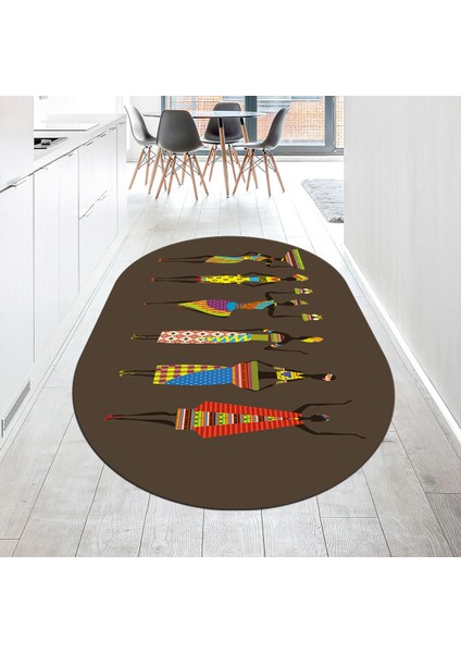 Dijital Baskılı Kaymaz Taban Yıkanabilir Oval Mutfak Halısı Yolluk, V-O-Mutfak-40-Vizon,