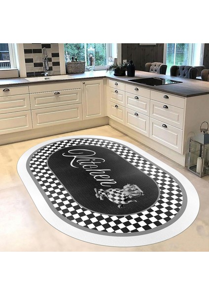 Dijital Baskılı Kaymaz Taban Yıkanabilir Oval Mutfak Halısı Yolluk, V-O-Mutfak-48-Antrasit, fiyatları