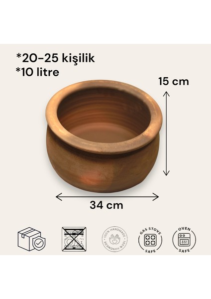 Doğal Toprak Kuzuluk Güveç Tencere 20-25 Kişilik 10 Litre 34X15 cm