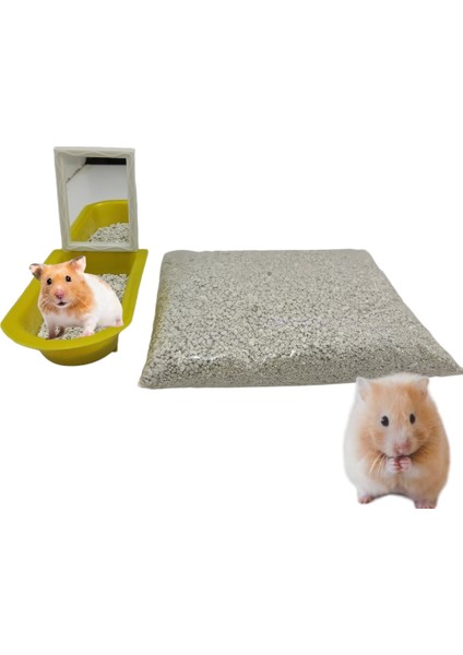 Ozzi Petshop Hamster Tuvaleti Kabı + Koku Yapmayan Tuvalet Kumu Sarı