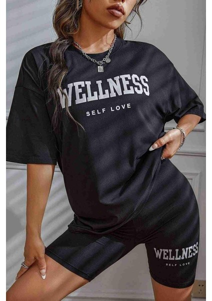 Wellness Baskılı Soft Kısa Kollu Şortlu Alt Üst Takımı Siyah fiyatları