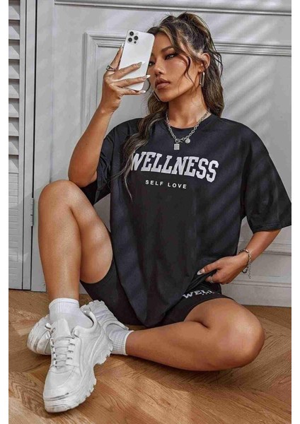 Wellness Baskılı Soft Kısa Kollu Şortlu Alt Üst Takımı Siyah indirimleri