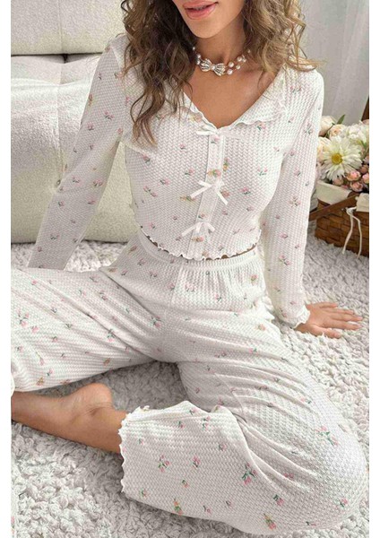 Özel Örme Kumaş Baskılı Uzun Kollu Pijama Takımı Çok Renkli