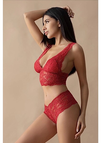 Kırmızı Bralet Dantelli Sütyen Takım 2' Li - 6255