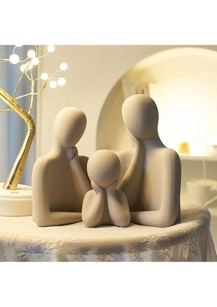 3 Kişilik Beton Heykel Obje Biblo Aile Beton Minimal Obje Biblo Aile