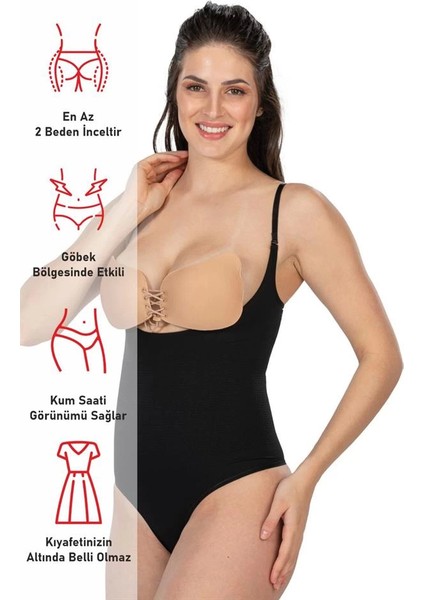 Siyah Emay 2076 Göğüsü Açık String Body Korse
