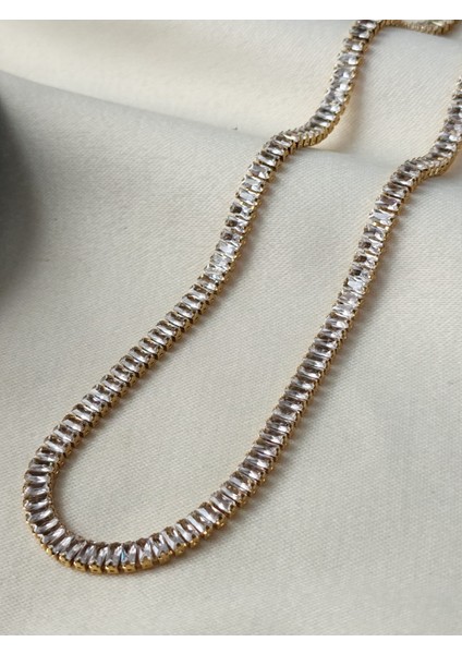 Su Yolu Çelik Kolye Zirkon Taşlı Gold