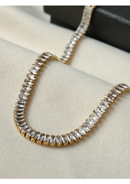 Su Yolu Çelik Kolye Zirkon Taşlı Gold