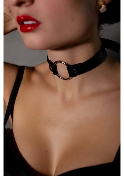 Modlive Harness Deri Ortası Halkalı Kadın Boyun Kemeri 09