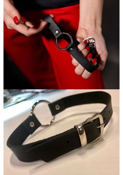 Modlive Harness Deri Ortası Halkalı Kadın Boyun Kemeri 09
