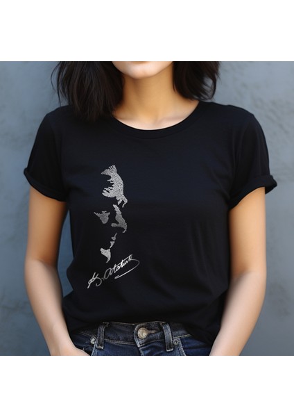 Atatürk Kristal Taş Baskılı Siyah Tişört