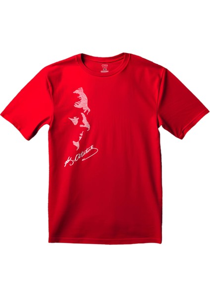 Atatürk Kristal Taş Baskılı Kırmızı Tişört
