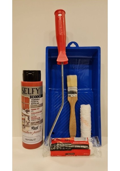 Selfy Decor 500 cc Kardinal Kırmızı (750 Gr) Kendinden Vernikli Dolap Boyama Seti