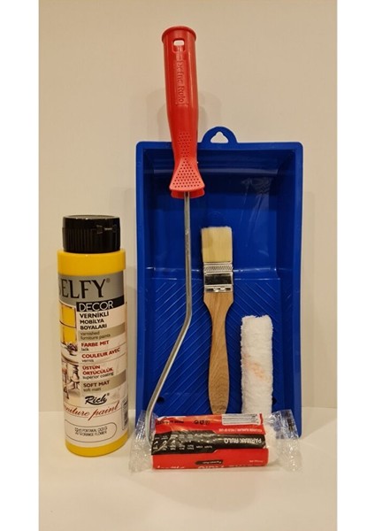 Kendinden Vernikli Dolap Boyama Seti Portakal Çiçeği Sarısı 500 cc Su Bazlı Kullanıma Hazır