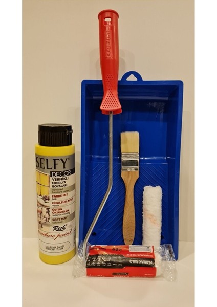 Selfy Decor 500 cc (750 Gr) Roma Sarısı Kendinden Vernikli Dolap Boyama Seti