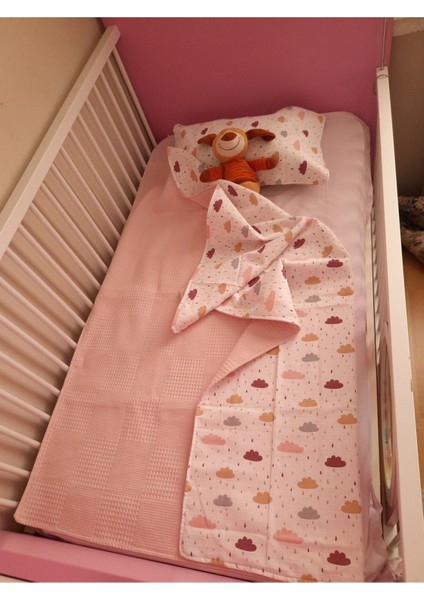Waffle Pike ve Bulut Desenli Müslin Bebek Battaniyesi Yastık Kılıfı