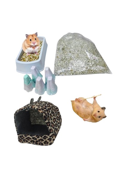 Hamster Kemirme Blogu, Tuvalet Kabı, Hamster Yuvası, Hamster Kumu Set