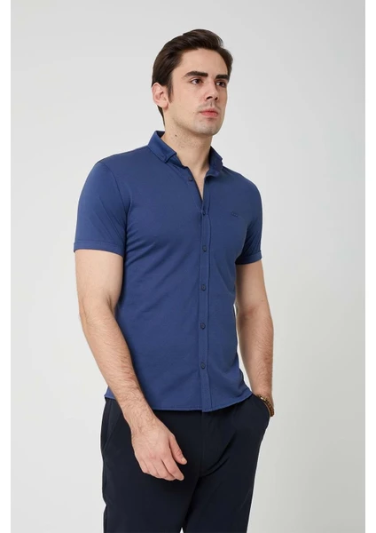 Coonless Erkek Kısa Kol Slim Fit Mavi Gömlek