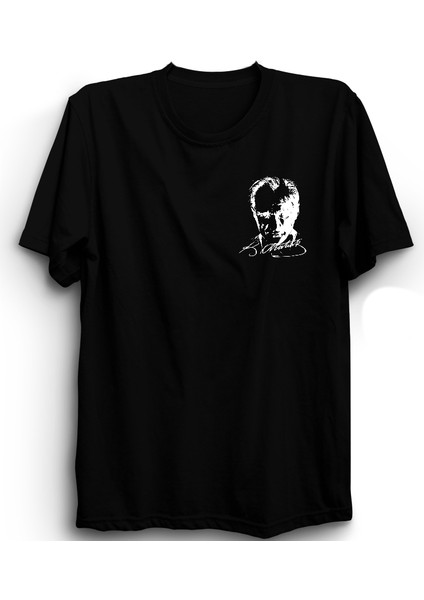 Mustafa Kemal Atatürk, Imzalı Portre Logo, Beyaz Baskılı, Pamuk Tişört