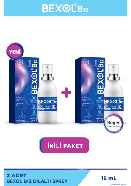 Dilaltı Sprey, 15 ml B12 Vitamini Içeren Takviye Edici Gıda 2 Adet