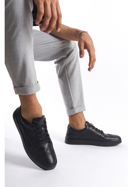 Erkek Deri Spor Ayakkabı & Sneaker Siyah -MBKRYT015-S