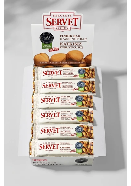 Bercekız Servet Şekerleme Şeker Ilavesiz Fındık Krokan Bar 480 gr (24 x 20 gr) - 24 Lü Paket