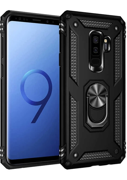 Samsung Galaxy S9 Plus Kılıf Yatay ve Dikey Kullanıma Özel Zırh Özelliki Yüzüklü Telefon Kılıfı